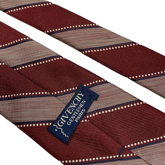 VTG Givenchy Gentlemen Paris Burgundy Stripe Men's Tie 100% Polyester - Picture 7 of 9